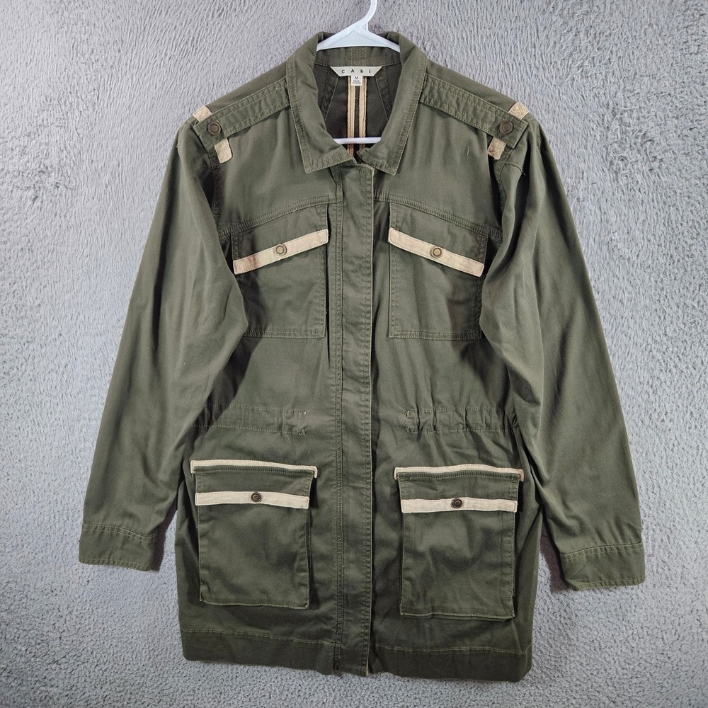 Cabi Olive Green Military Utility Jacket Women Medium Cotton Blend